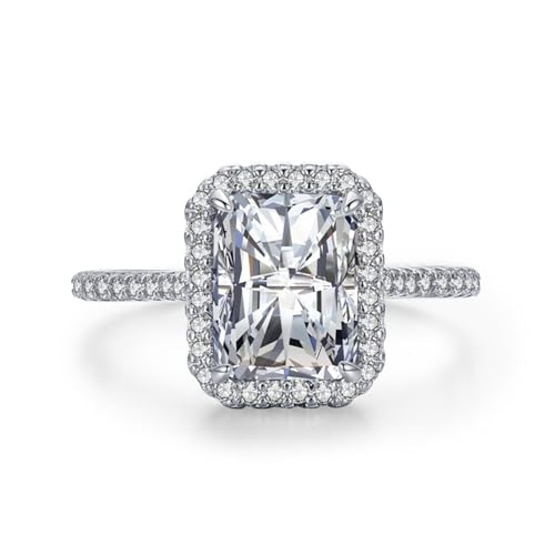 Wycian Damen Ring 62 Vintage Ring Silber 925er Sterlingsilber 1.6mm Zirkonia Rechteckiger Heiligenschein für Frau Valentinstag von Wycian