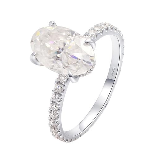 Wycian Damen Ring Platin, Eheringe Weissgold 14K Moissanit Weißgold 2.5CT 7X9mm Weiß Ovale Form mit Hergestellter Diamant 0.68CT Weiß Größe 53 (16.9) von Wycian
