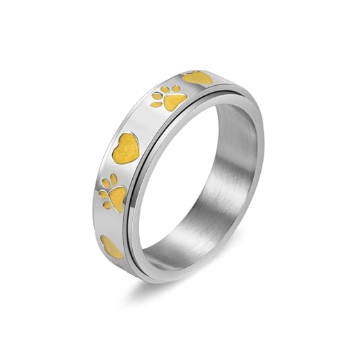 Wycian Damen Ring Verlobung, Ringe Silber Vintage Edelstahl Größe 49 (15.6) Angst Spinner Ring 6mm Fußabdruck Herz Anpassbar für Frau Verlobung von Wycian