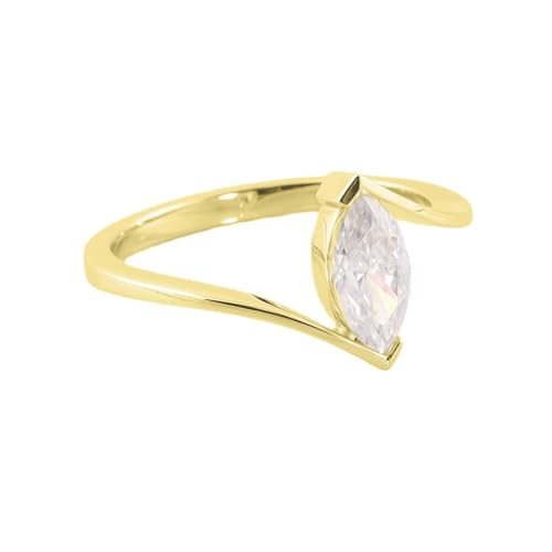 Wycian Damen Ring Zart, Moissanite Ring 18K Gelbgold 18K Größe 65 (20.7) Moissanit Marquiseschliff Weiß Gravur Für Valentinstag von Wycian