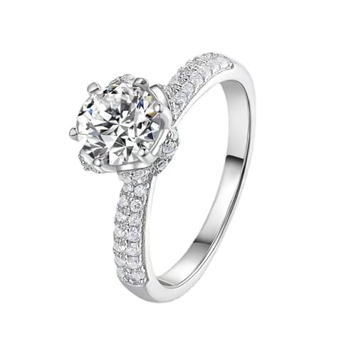 Wycian Damen Ring Zart Hochzeitsring Silber 18 Karat Weißgold Labordiamant Eleganter. Runder Zirkonia mit 6 Krappen Größe 65 (20.7) Klassisch für Mutter Geburtstag Personalisierbar von Wycian