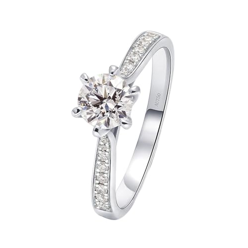 Wycian Damen Ringe Aus Platin, Eheringe In Weißgold 14K Moissanit Weißgold 0.5CT 5mm Weiß Runde Form Größe 49 (15.6) für Abschlussball von Wycian