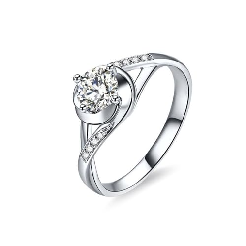 Wycian Damen Ringe Fein Damen Ring In Silber 18 Karat Weißgold Labordiamant Gedrehte Blume. 4 Zinken. Rund. 1 Ct Zirkonia Größe 65 (20.7) Klassisch für Frau Cocktail Personalisiert von Wycian