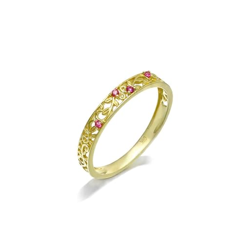 Wycian Damen Ringe In Rot, Ehering Gold Mann 14K Gelbgold Korund Rot Runde Form Größe 45 (14.3) für Neujahr von Wycian