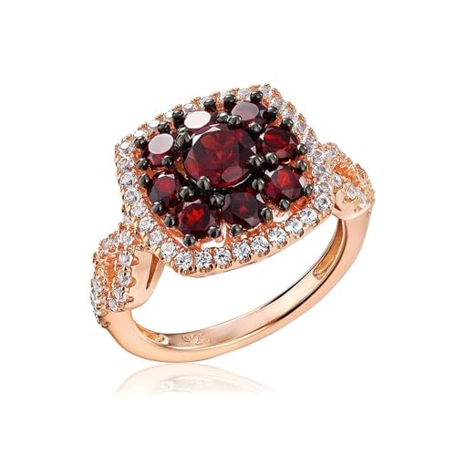 Wycian Damen Ringe In Rot, Ehering In Silber 925 Silber Granat 5mm Rot Runde Form mit Kubischer Zirkonia Weiß Größe 54 (17.2) für Abschluss von Wycian