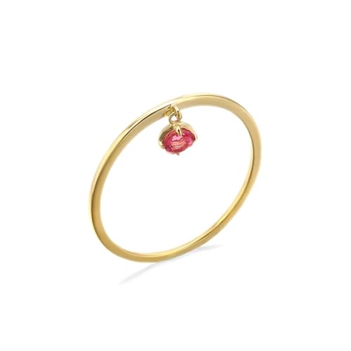 Wycian Damen Ringe In Rot, Gold Ring Marriage 18K Gelbgold Turmalin Rot Runde Form Größe 65 (20.7) für Vatertag von Wycian