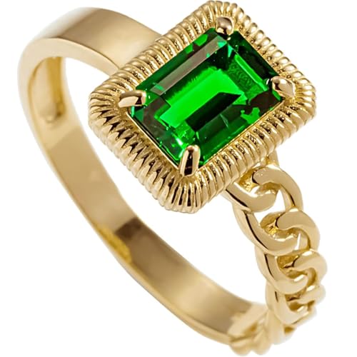 Wycian Damen Ringe Klassisch, Gold Ringe Frauen 14K erstellt Smaragd Gold Größe 47 (15.0) Rechteck mit Künstlichem Smaragd Personalisiert für Mutter Jahrestag von Wycian