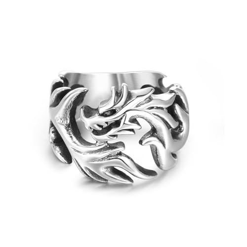 Wycian Damen Ringe Klassisch, Silberne Ringe Set Damen Edelstahl Größe 60 (19.1) 18.7mm Vintage Drache Gravur für Wife Valentinstag von Wycian
