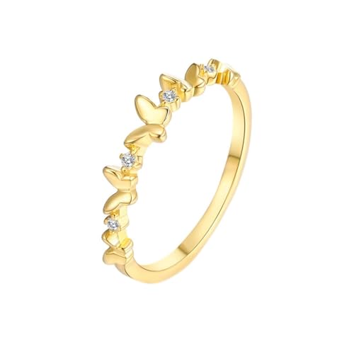 Wycian Damen Ringe Mit Gravur, Ringe Gold 18K Butterfy Größe 57 (18.1) Diamant Rundschliff Weiß Gravur Für Jahrestag Bff Ring von Wycian