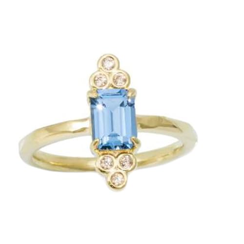 Wycian Damen Ringe Verlobung Ring Gold Männer 9K Gelbgold Au375 Smaragdform Topas Größe 54 (17.2) Vorsteckring für Frau Beliebt Schmuck Geschenk von Wycian