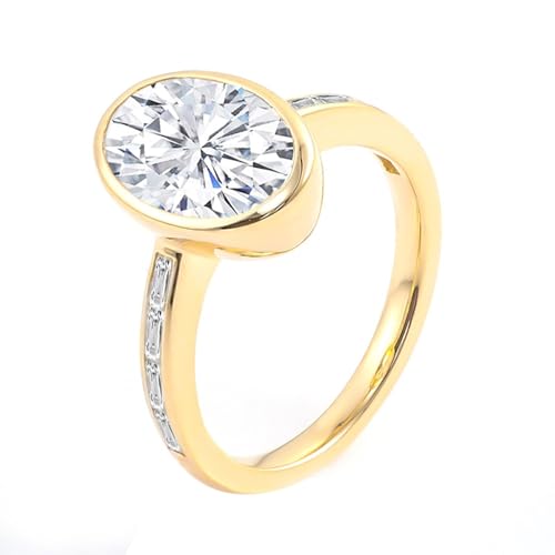 Wycian Damen Ringe Vintage Ringe Gold 18K Gelb Moissanit mit Ovalem Moissanit 3 Ct Größe 58 (18.5) Elegant für Tante Valentinstag Personalisierbar von Wycian
