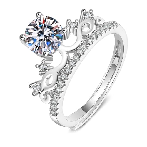 Wycian Damenring Eheringe Silber Vintage 18 Karat Weißgold Labordiamant Krone. 4 Zinken. Rund. 1 Ct Zirkonia Größe 61 (19.4) Klassisch für Frau Weihnachten Personalisierbar von Wycian