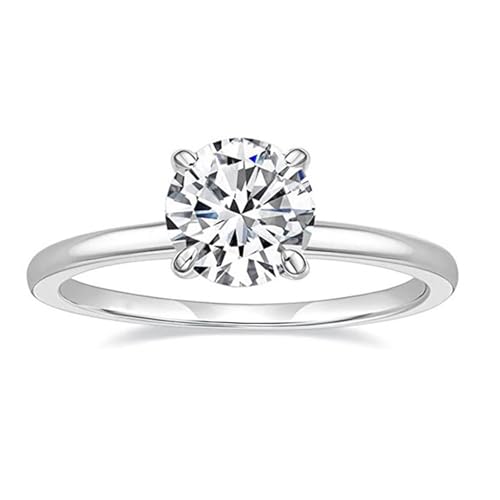 Wycian Damenring Personalisiert Ring Moissanite Weißgold 9K Au375 7.5X7.5mm Runde Form Moissanit Größe 61 (19.4) Vorsteckring für Schwester Modern Schmuck von Wycian