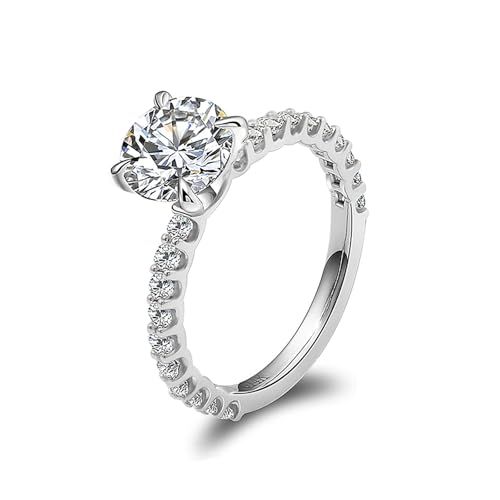 Wycian Damenring mit Gravur Ehering Weißgold Damen 14 Karat Moissanit Runden Größe 57 (18.1) Elegant für Mutter Weihnachten Personalisiert von Wycian