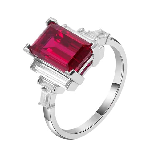 Wycian Damenring mit Gravur Freundschaftsringe Rot 14 Karat Weißgold Erstellt-Ruby mit Rechteckigem Kunstrubin 3Ct Größe 60 (19.1) Elegant für Schwester Jahrestag Gravur von Wycian
