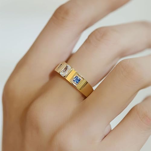 Wycian Damenringe Gold Ring 18 Karat Gelb Moissanit Poliert mit Rechteckigem Zirkonia Größe 52 (16.6) Klassisch für Schwester Neujahr Personalisierbar von Wycian