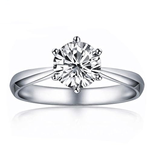 Wycian Damenringe Zart Freundschaftsringe Aus Weissgold Silber 18 Karat Moissanit 6 Zinken mit Zirkonia Größe 62 (19.7) Klassisch für Frau Weihnachten Gravur von Wycian