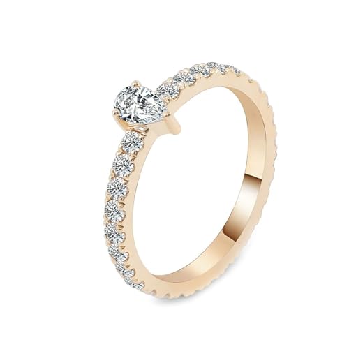 Wycian Deko Ringe Ring 18K Gold Gelb Moissanit mit Birnenförmigem 2-Karätigem Moissanit Größe 54 (17.2) Einfach für Lesben Weihnachten Personalisiert von Wycian