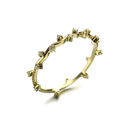 Wycian Diamant Ring Damen Echt, 14K Ring Gelbgold Diamant Gelbgold Weiß Runde Form Größe 67 (21.3) für Geburtstag von Wycian