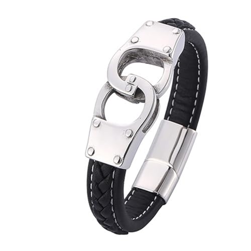 Wycian Edelstahl Armband Herren, Armbänder Herren Handschellen Magnetschnalle Lederarmband Silber 16.5CM Rostfreier Stahl für Männer Frauen von Wycian