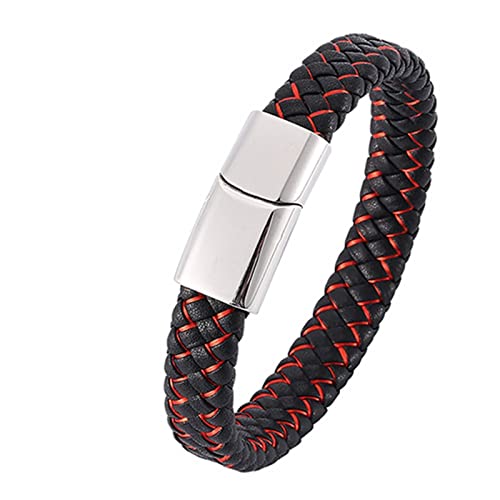 Wycian Edelstahl Armband Jungs, Armbänder Herren Geflochtenes Lederarmband Im Einfachen Stil mit Magnetischer Schnalle Silber Edelstahl für Männer Frauen von Wycian