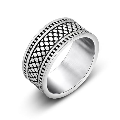 Wycian Edelstahl Ring 9Mm, Ringe Silber Frauen Größe 52 (16.6) Breite 9 mm mit Kariertem Muster Anpassbar für Frau Valentinstag von Wycian