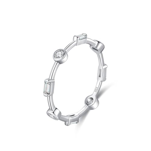 Wycian Ehering 60 Silberringe Damen 925er Sterlingsilber 1.08mm Zirkonia Dreidimensionaler Geometrischer Zirkon für Mutter Geburtstag von Wycian