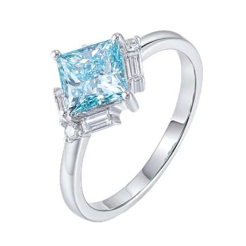 Wycian Ehering Blau Frauen Ring Weißgold 14 Karat Hergestellter Diamant Elegant Größe 62 (19.7) Beliebt für Schwester Weihnachten Gravur von Wycian