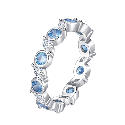 Wycian Ehering Damen Einzeln Fingerring Damen Weissgold 14 Karat Au585 Runde Form Topas Größe 49 (15.6) Vorsteckring für Mutter Einfach Schmuck Geschenk von Wycian