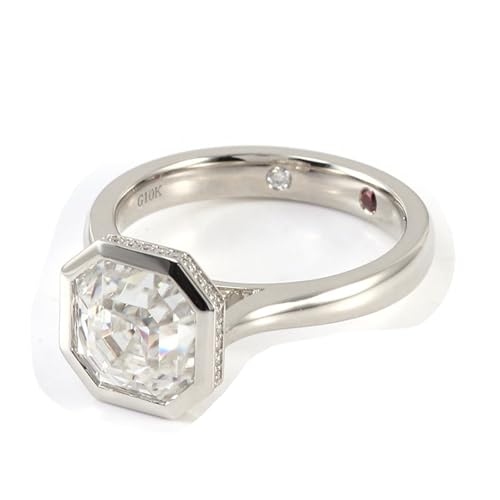 Wycian Ehering Damen Frauen Ring Weißgold 9 Karat Moissanit Geometrisch Größe 53 (16.9) Elegant für Mutter Verlobung Personalisiert von Wycian