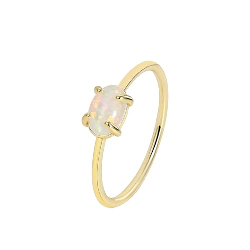Wycian Ehering Damen Goldring Damen 18K Au750 Opal Einfach Zierlich Größe 62 (19.7) Klassisch für Frau Weihnachten Personalisierbar von Wycian