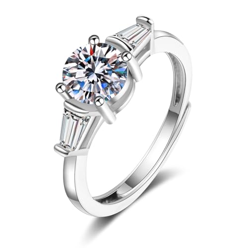 Wycian Ehering Damen Silberne Ringe Set 18 Karat Weißgold Labordiamant 4 Zinken mit Runden Zirkonia Größe 60 (19.1) Klassisch für Lesben Thanksgiving Personalisiert von Wycian