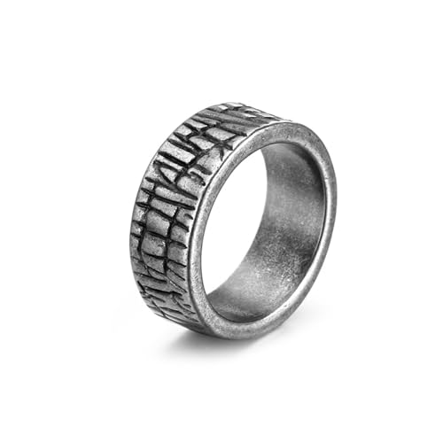Wycian Ehering Einzeln, Fingerring Silber Edelstahl Größe 57 (18.1) Vintage Streifen 8,8mm Personalisiert für Mutter Geburtstag von Wycian