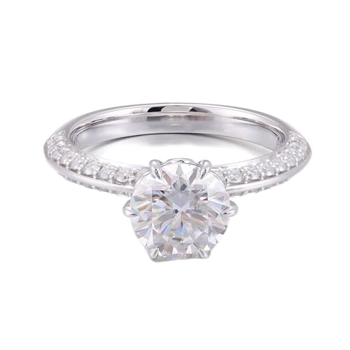 Wycian Ehering Einzeln Damenring Weissgold 9K Moissanit Klassische 6-Krallen Größe 57 (18.1) Beliebt für Schwester Weihnachten Gravur von Wycian