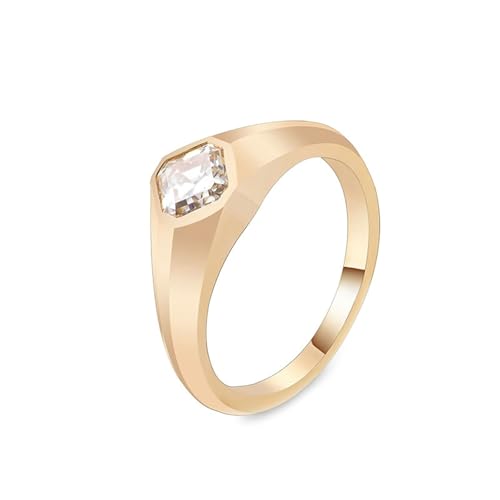 Wycian Ehering Frau Einzeln Gold Ring 18K Gelb Moissanit mit Moissanit Im Asscher-Schliff Größe 54 (17.2) Einfach für Mutter Valentinstag Personalisiert von Wycian