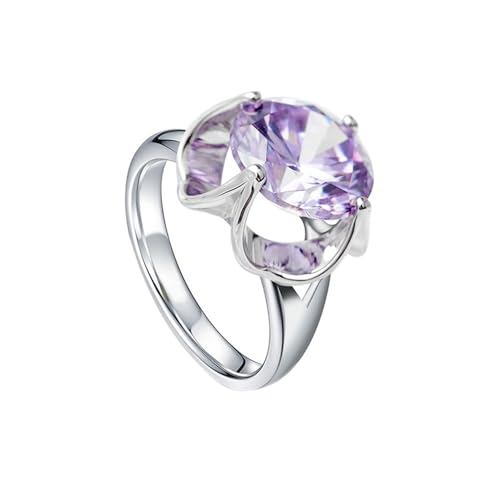 Wycian Ehering Frau Einzeln Verlobungsring Amethyst Lila 18 Karat Weißgold Solitär Rund mit Zirkonia Größe 58 (18.5) Klassisch für Mutter Neujahr Gravur von Wycian