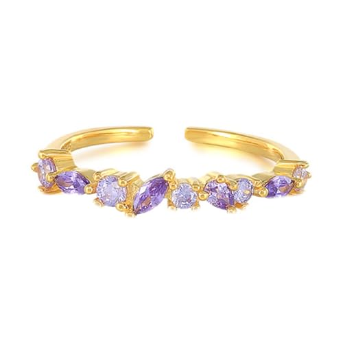 Wycian Ehering Friendship Ring Gold 9K Gelbgold Au375 Marquise Amethyst Größe 60 (19.1) Vorsteckring für Mutter Einfach Schmuck Geschenk von Wycian