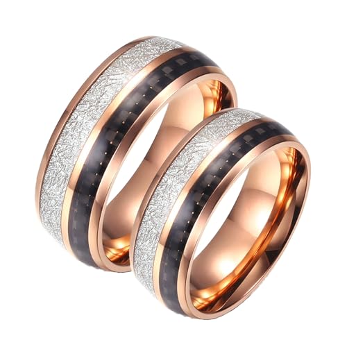 Wycian Ehering Herren, Ring Rosegold Damen 2 Stück Edelstahl Titan 8mm Roségold Ring Inlay Schwarze Kohlefaser Bandring Damen 65 (20.7) Herren 67 (21.3) von Wycian