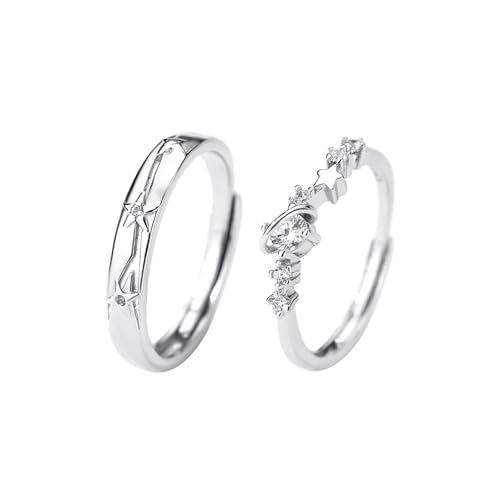 Wycian Ehering Mann Verlobungsring 925 Silber Sterlingsilber Zirkonia Planeten und Sterne Verstellbar Mode für Paar Damen Schwester Weihnachten Schmuck von Wycian