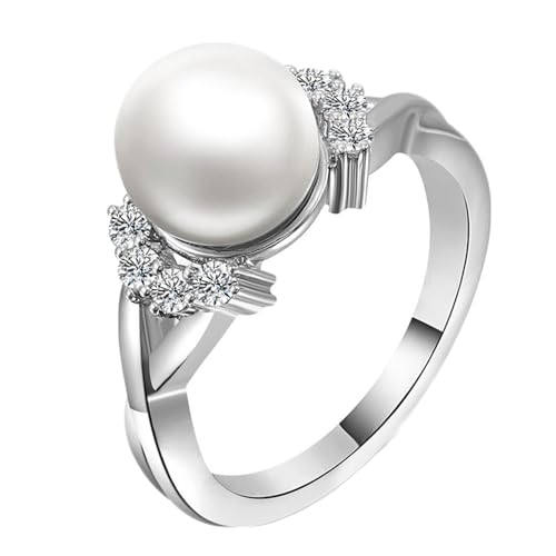 Wycian Ehering Mit Gravur, Ring Perlenkette 18K Weißgold Größe 56 (17.8) Perle Rundschliff Weiß Personalisiert Für Valentinstag von Wycian