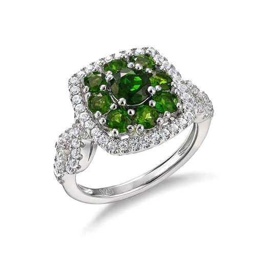 Wycian Ehering Silber 925 Damen, Promise Ring Damen Silber Diopsid 5mm Grün Runde Form mit Kubischer Zirkonia Weiß Größe 63 (20.1) für Abschluss von Wycian