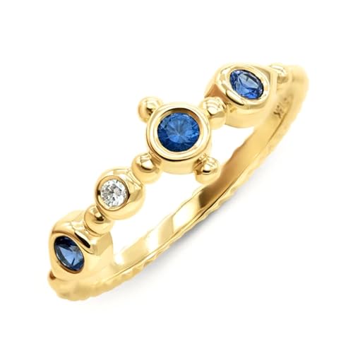 Wycian Ehering Vintage 14K Ring Gold 14 Karat Au585 Runde Form Im Labor Hergestellter Saphir Größe 45 (14.3) Vorsteckring für Damen Beliebt Schmuck Geschenk von Wycian