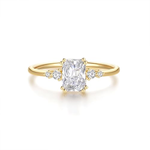 Wycian Ehering Vintage Moissanite Ring Ehering Gold 14 Karat Gelbgold Au585 5X7mm Rechteckige Form Moissanit Größe 60 (19.1) Vorsteckring für Lesben von Wycian