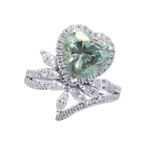 Wycian Ehering mit Gravur, Damenring Dunkelblau 18K Weißgold Edelstein Weißgold 3CT 9mm Blau Grün Herzform mit Moissanit 1.07CT Weiß Größe 56 (17.8) Für von Wycian
