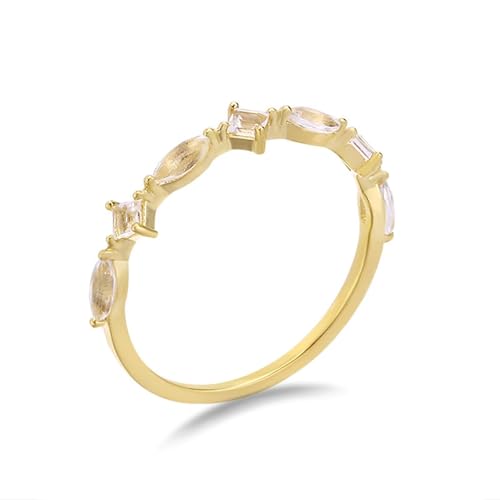 Wycian Ehering mit Gravur, Ring Gold Damen Modeschmuck 18K Gelbgold Kristall Weiß Marquise-Form Größe 56 (17.8) für Valentinstag von Wycian