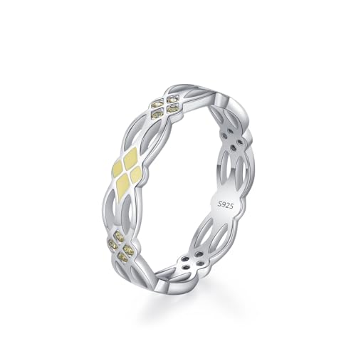Wycian Eheringe 4mm Ringe für Frauen Silber 925er Sterlingsilber Zirkonia Hohlmuster mit Gelbem Kleber Größe 60 (19.1) für Mutter Muttertag von Wycian