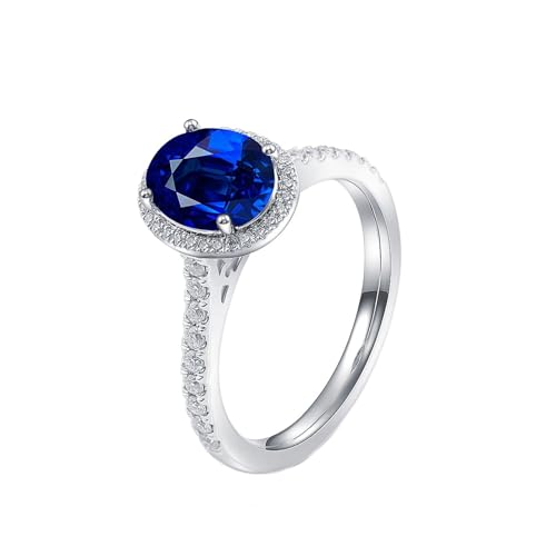 Wycian Eheringe Blau Damen Ring Weißgold 18 Karat Hergestellter Saphir Klassiker Größe 62 (19.7) Beliebt für Schwester Weihnachten Personalisierbar von Wycian