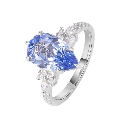 Wycian Eheringe Blau Verlobungsring In Weißgold 14 Karat Hergestellter Saphir Luxus Größe 56 (17.8) Beliebt für Frau Weihnachten Personalisiert von Wycian