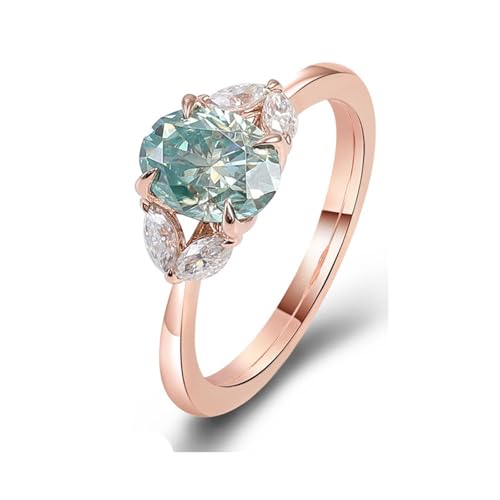 Wycian Eheringe Blau mit Gravur Promise Ring Rosegold 14 Karat Roségold Moissanit Oval Größe 62 (19.7) Elegant für Tante Weihnachten Gravur von Wycian