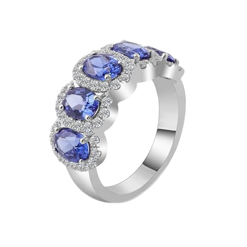 Wycian Eheringe Blau mit Gravur Verlobungsring Weißgold 18 Karat Hergestellter Saphir Elegant Größe 56 (17.8) Beliebt für Schwester Hochzeit Personalisiert von Wycian